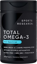 Sports Research Total Omega-3 Fish Oil & Krill Oil 120 Softgels – Heart & Brain Support