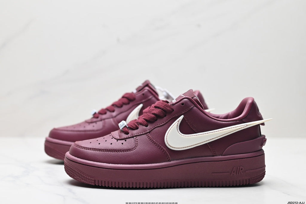 Nike Air Force 1 Low Burgundy White Unisex Sneakers Style 11