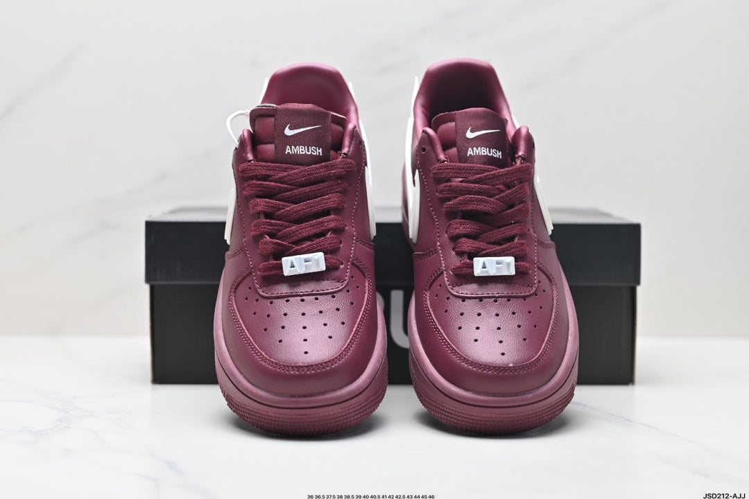 Nike Air Force 1 Low Burgundy White Unisex Sneakers Style 11