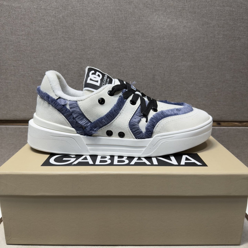 Dolce & Gabbana White & Navy Low-Top Sneakers