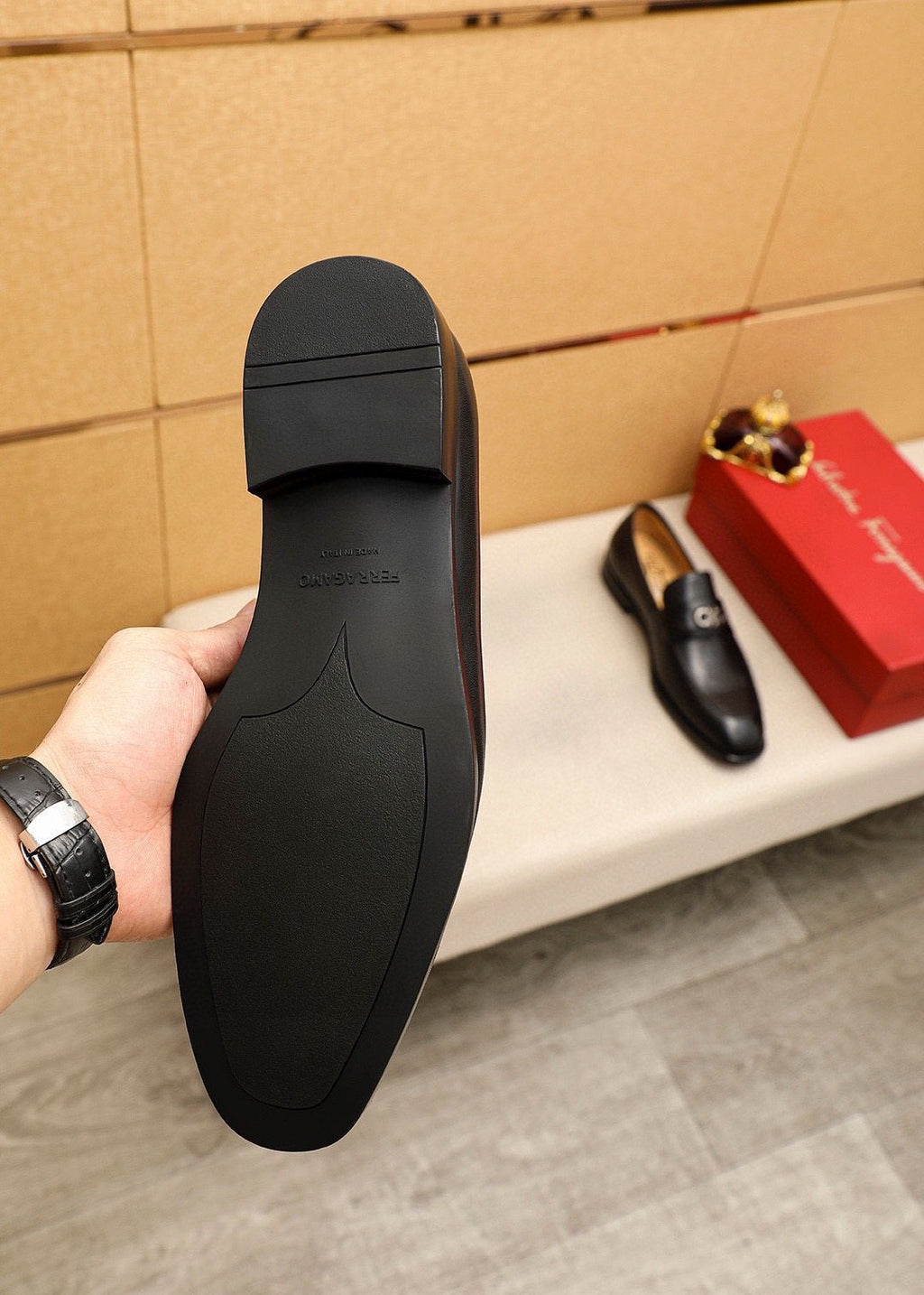 Ferragamo Black Metal Hardware Loafers