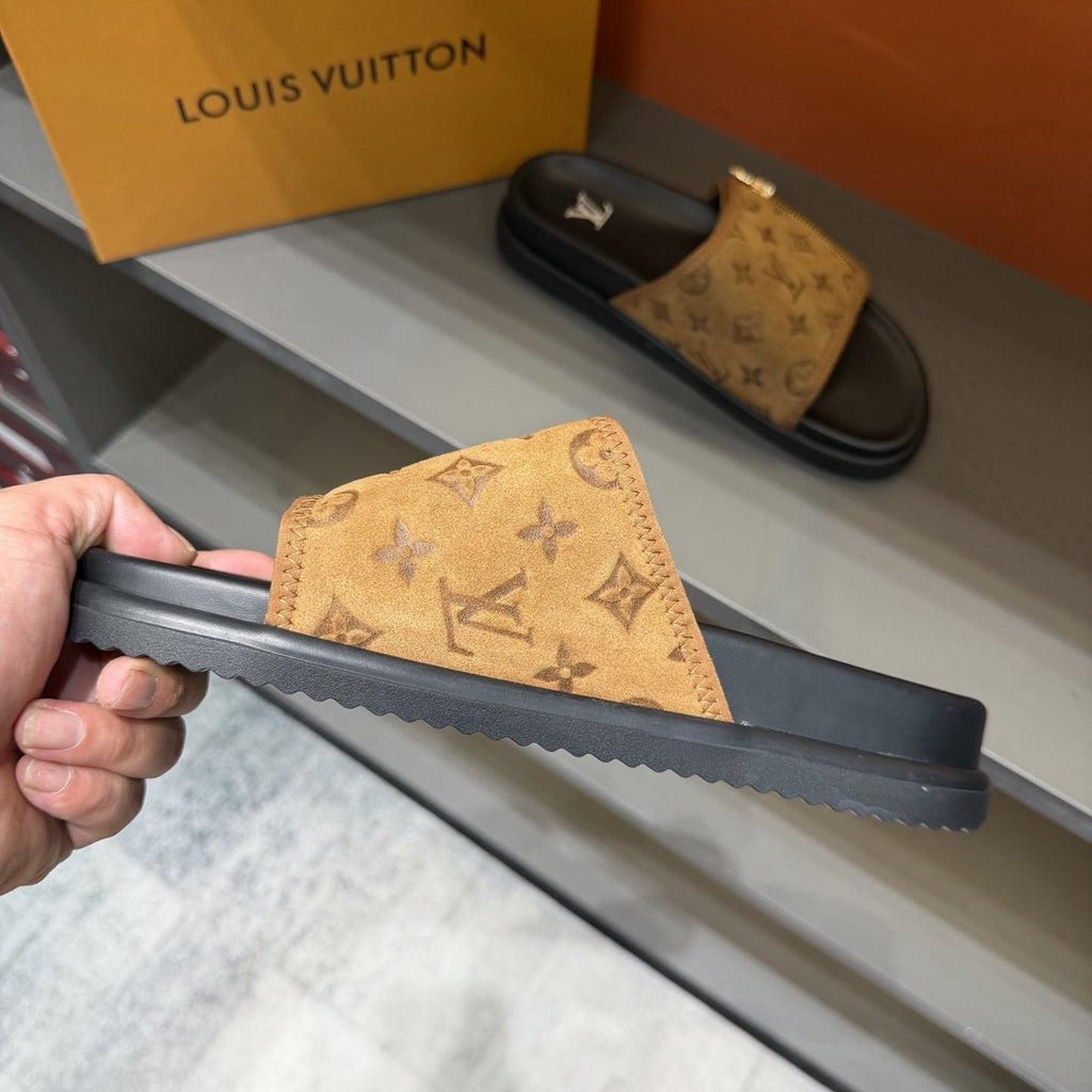 Louis Vuitton Tan Monogram Slide Sandals