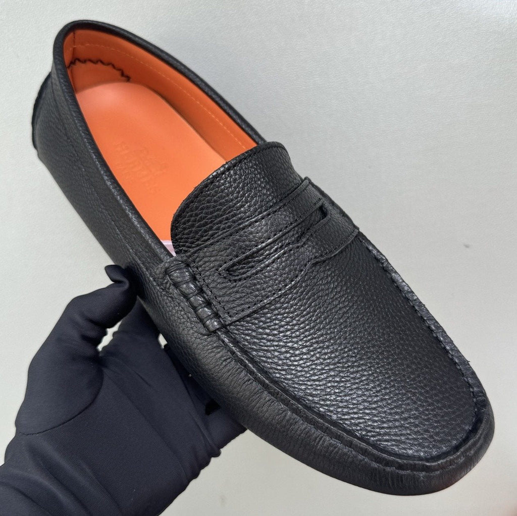 Hermès Men's Black Textured Penny Loafers