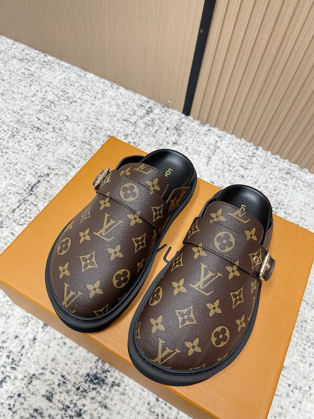 Louis Vuitton Monogram Buckle Clog Sandals