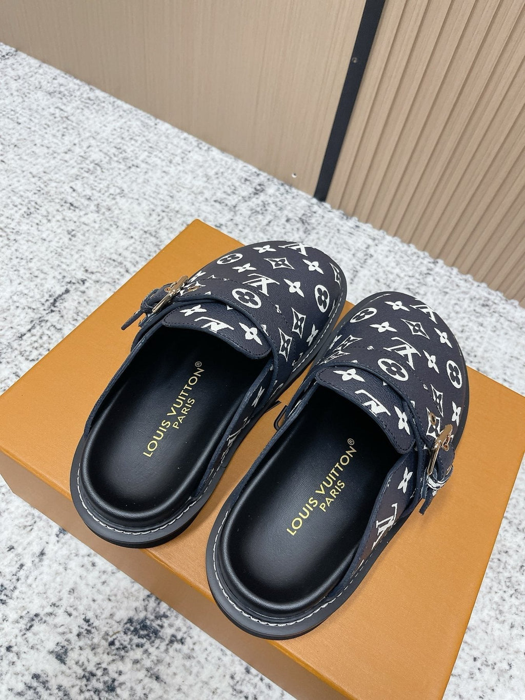 Louis Vuitton Monogram Buckle Clog Sandals