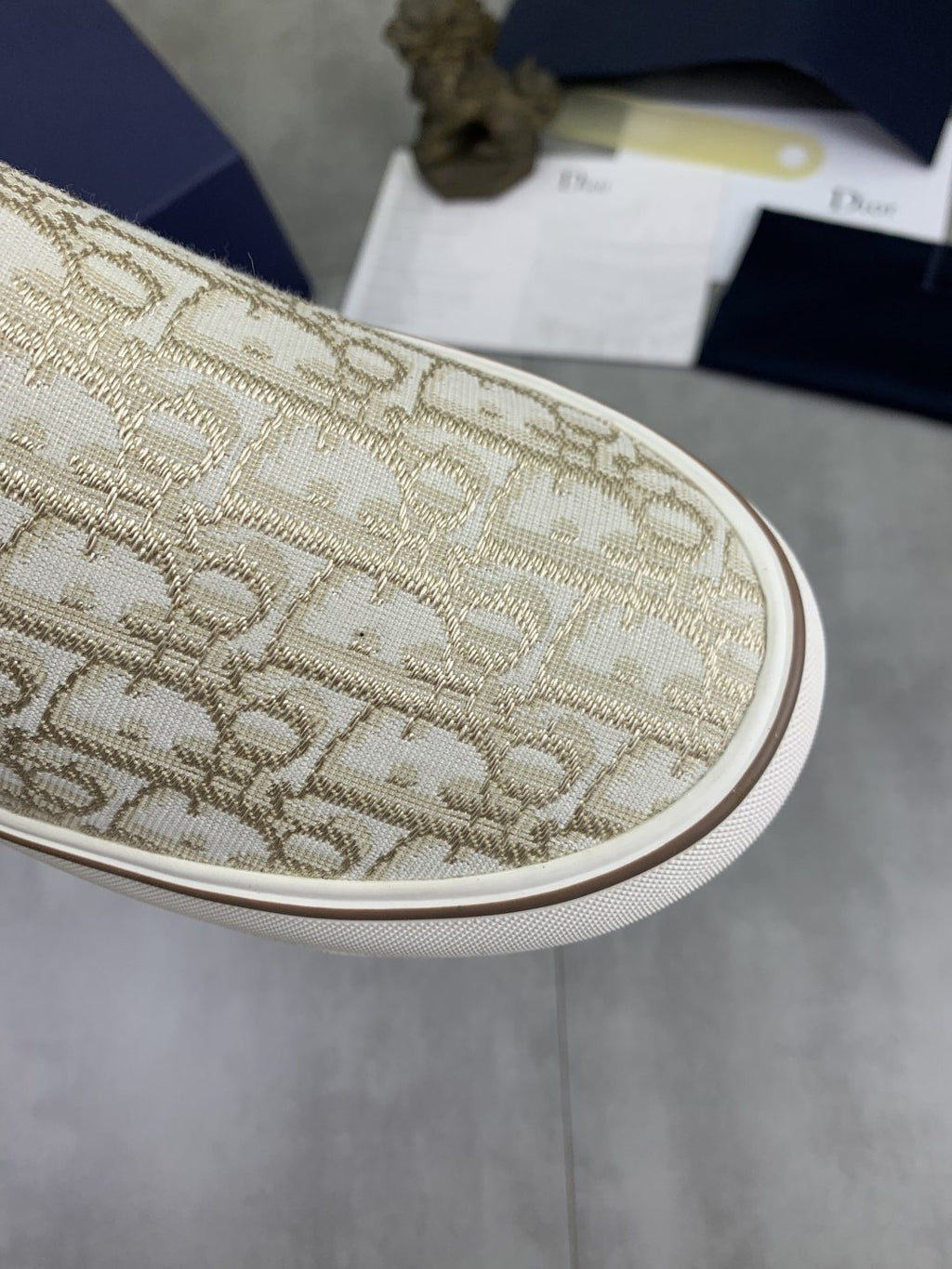 Dior Cream Beige Patterned Slip-On Sneakers
